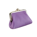 Detail of purple genuine leather coin purse with lychee texture and gold metal clasp - Light Purple