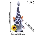 Gnome en peluche à motif vache avec cornes oranges tenant un tournesol jaune - Barbe Grise (Homme)