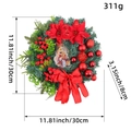 Red Christmas wreath with nativity scene card, glitter flowers and large bow decor - J1-20 Wreath