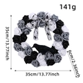 Halloween Kranz mit schwarz weißen Rosen, Krähe und Schleife mit Spinnennetz Dekor - Halloween Rosen Krähen Kranz (H2-34)