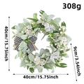 Artificial sage green eucalyptus wreath with white berries and striped bow decoration - Eucalyptus Wreath with Bow (H1-37)