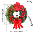 Christmas wreath with red poinsettias, black lantern and bow, 40cm holiday door decor - J1-25 Wreath