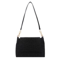 Damen Schultertasche in Schwarz mit Leopardenmuster-Klappe und goldener Kette auf Weiß - Schwarz