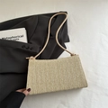 Minimalist beige woven straw shoulder bag with sleek brown straps on white fabric - Khaki (No Pendant)
