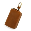 Étui pour clé de voiture en cuir marron vintage avec fermeture éclair en laiton - Marron