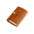 Porte-cartes en cuir marron avec bouton-pression doré et fentes intérieures transparentes - Marron