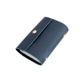 Détail du porte-cartes en cuir véritable sarcelle avec bouton-pression en laiton vintage - Bleu