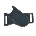 Black crazy horse leather folding knife sheath with orange stitching for belt carry - Blue