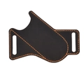 Dark crazy horse leather folding knife sheath with orange contrast stitching for EDC belt - Coffee