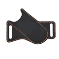 Black leather folding knife sheath with orange stitching and tactical belt loops - Black