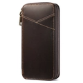 Donkerbruin crazy horse lederen etui met ritssluiting en vintage stikseldetails - koffiekleur