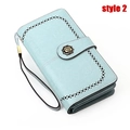 Grand portefeuille vintage en cuir ciré bleu clair pour femme avec emblème rose - Bleu Clair (3536)