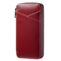 Donkerrode crazy horse lederen pennenzak met ritssluiting en vintage textuurafwerking - Rood