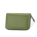 Grass green genuine leather accordion card wallet with zip closure and pebble texture - Green