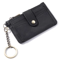 Schwarzes Vintage-Leder-Kartenetui mit Druckknopfverschluss und Bronze-Schlüsselring - Schwarz