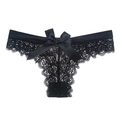 Sexy black lace low-waist panties with a large satin bow detail on pure white background - S / Black