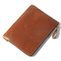 Astuccio vintage in pelle crazy horse marrone con cerniera e texture naturale - Marrone