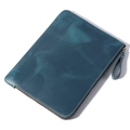 Custodia in pelle crazy horse blu con cuciture gialle a contrasto e zip a forma di L - Blu