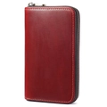 Étui en cuir rouge foncé vintage avec fermeture éclair et surpiqûres pour trois stylos - Rouge (7095)