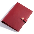 Retro red crazy horse leather A5 notebook cover with metal snap fastener closure - Cream Lined / Red