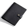Handcrafted matte black crazy horse leather A5 notebook cover with metal snap fastener - Cream Lined / Black