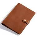 A5 dark brown crazy horse leather notebook cover with a vintage metal snap closure - Cream Lined / Brown