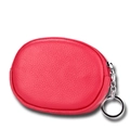 Rote Mini-Oval-Geldbörse aus echtem Leder mit Litschi-Muster und silbernem Schlüsselring - Rosarot