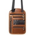 Custodia da collo vintage marrone con quattro tasche con cerniera e tracolla in nylon - Marrone
