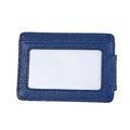 Dark blue RFID blocking leather card holder with clear ID window and lychee texture - Sapphire Blue
