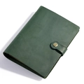 Dark green A5 crazy horse leather notebook cover with a vintage button closure - Cream Lined / Green