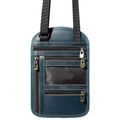 Custodia da collo in pelle blu con protezione RFID e tasche multiple con zip - Blu