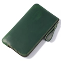 Vintage dark green leather pen case with zipper closure and wrist strap - Green