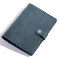 Handcrafted dark blue Crazy Horse leather A5 notebook cover with metal snap closure - Blue