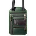 Dark green RFID leather neck wallet with multiple zipper pockets and card window - Green
