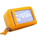 Bright yellow pebbled leather double zipper card wallet with a clear ID window - Yellow