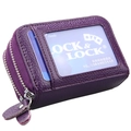 Porte-cartes RFID en cuir violet à motif litchi avec deux compartiments à fermeture éclair - Violet