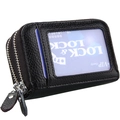Porte-cartes noir en cuir grainé avec double fermeture éclair et fenêtre transparente - Noir