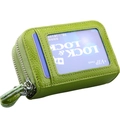 Porte-cartes RFID vert vif en cuir grainé avec compartiment zippé et fenêtre - Vert