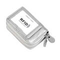 Porte-cartes RFID en cuir argenté avec double fermeture éclair et fenêtre ID - Argent