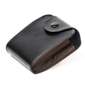 Minimalist black pebble leather card holder with a snap closure and brown fabric lining - Black