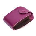 Purple litchi pattern leather card holder with secure snap button closure - Purple