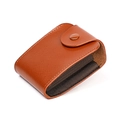 Brown leather card holder wallet with snap closure and lychee texture finish - Brown