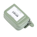 Porte-cartes en cuir vert pois avec double fermeture éclair et protection RFID - Vert clair