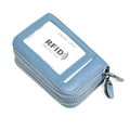 Porte-cartes RFID en cuir bleu-gris avec double fermeture éclair et fenêtre transparente - Rose bonbon