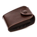 Dark brown leather accordion card holder with litchi texture and snap button closure - Coffee