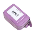 Portefeuille accordéon en cuir violet avec protection RFID et double fermeture éclair - Mauve Clair