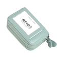 Porte-cartes accordéon en cuir vert menthe avec protection RFID et texture grainée - Bleu ciel