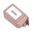 Porte-cartes RFID en cuir rose avec double fermeture éclair et fenêtre transparente pour ID - Rose Clair