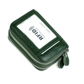 Porte-cartes RFID vert foncé en cuir avec double fermeture éclair et fenêtre ID - Vert Foncé