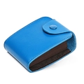 Blue leather slim card holder with brown accordion interior and metal snap button - Blue